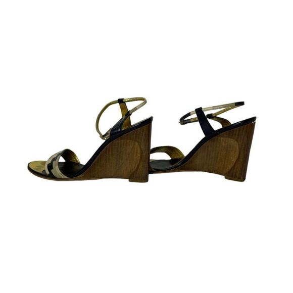 Fendi Leather Colorblock Pattern Wedge Heel Sandals Closure at Ankle - Picture 7 of 11